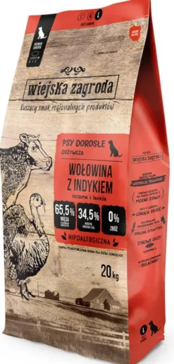 Wiejska Zagroda Wołowina z indykiem Sucha Karma dla psa op. 20kg