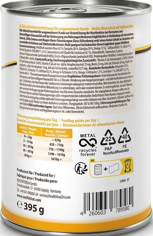 Wolfsblut VetLine Skin&Coat Mokra Karma dla psa op. 395g Pakiet 6szt. WYPRZEDAŻ