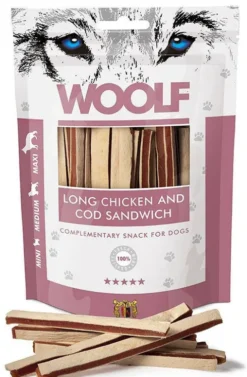 Woolf Przysmak Long Chicken and Cod Sandwich dla psa op. 100g