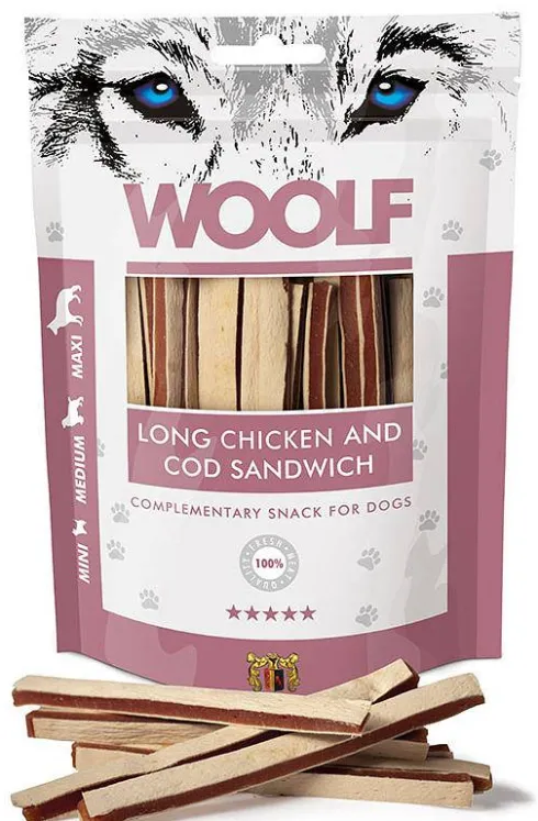 Woolf Przysmak Long Chicken and Cod Sandwich dla psa op. 100g