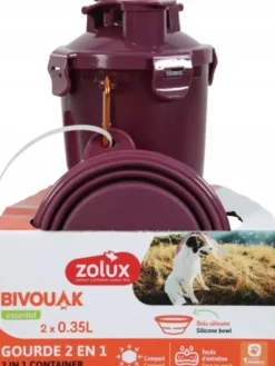 Zolux Bivouak Bidon 2w1 z miseczkami dla psa 2x350ml kolor czerwony