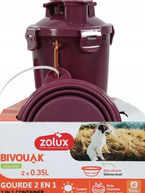 Zolux Bivouak Bidon 2w1 z miseczkami dla psa 2x350ml kolor czerwony